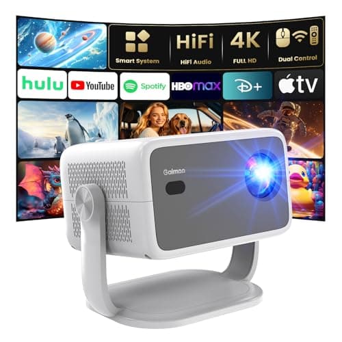 Projector [Auto Focus/360° Rotatable Stand] 4K Projector with Wifi and Bluetooth 1080P Native, Compatibile with TV Stick/Memory Stick/Laptop, Smart Home Outdoor Projector Gery