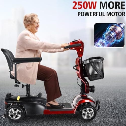 Portable Electric Mobility Scooter, Easy Collapsible 350lbs Weight Capacity Travel Scooter,4 Wheel Mobility Scooter - Electric Powered Wheelchair Device -with Charger and Basket Included 5