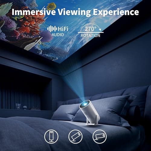 Mini Projector Portable Proyector 4K Support, Native 720P Small Projector with 270° Rotatable Stand, Compatible with TV Stick/Smartphone/HDMI/USB for Bedroom/ Outdoor Camping (No WiFi or Bluetooth) 5