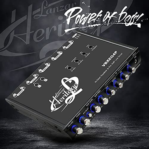 Lanzar 4 Band Parametric Equalizer - 7V RMS Output with Subwoofer Gain Control, Half Din Size 7 x 4.1 x 1 in, Pre-amp Line Aux Inputs Via RCA & Phone Jacks, Blue Light, DC 12V with Remote Trigger 5