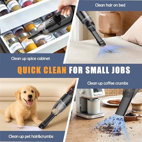 Handheld Car Vacuum Portable Cordless, Dust Buster Rechargeable High Power Suction, Mini Hand Held Vacuum Cleaner with Washable HEPA Filter, Multi-Nozzles, Lightweight Hand Vacuum for Car Home Office 5