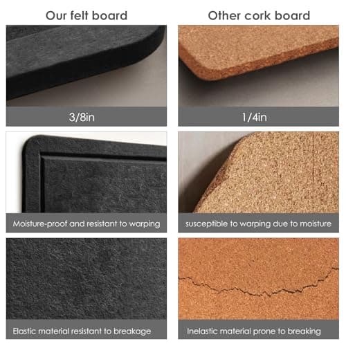 Lightomorrow Bulletin Board, 24 x 18 inches Decorative Felt Pin Board, Vision Board Cork Board Alternative for Wall, Foldable Photo Board Self-Adhesive Vision Board Mood Board with 20 Pushpins - Black 5