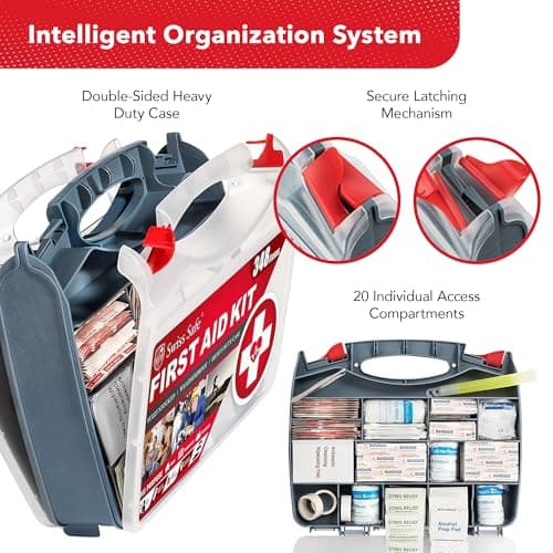Swiss Safe 2-in-1 First Aid Kit for Car, Travel & Home, Businesses - Bonus Mini Kit for Medical Emergency Aid, Survival, Camping - FSA & HSA Eligible - 348 Pcs, Large Hardcase FAK 5