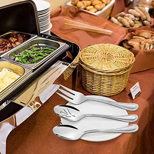 HaWare Serving Utensils, 5 Pieces Stainless Steel Silverware Set, Pearled Edge Hostess Flatware for Buffet Party Kitchen Restaurant, Mirror Finished & Dishwasher Safe 5