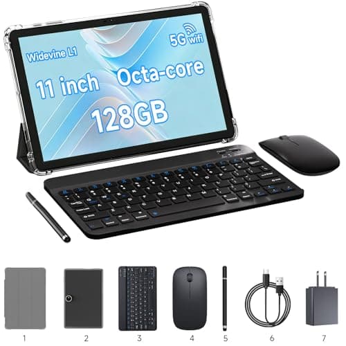 Aheadthink 11 inch 2 in 1 Tablet, 18GB + 128GB, Android 15 Tablet, 1TB Expandable, 13MP Camera, Octa-Core Processor 5G WiFi 8000MAH Battery 11'' IPS HD Touchscreen Tableta.