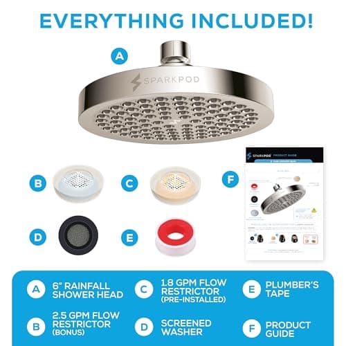 SparkPod Shower Head - High Pressure Rain - Premium Quality Luxury Design - Easy Clean Adjustable Replacement for Your Bathroom Shower Heads (Elegant Brushed Nickel, 6 Inch Round) 9