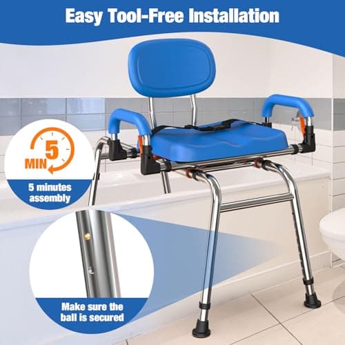 WHLICKS Sliding Shower Chair with Wide 360° Swivel Seat, 450lbs Tub Transfer Bench for Bathtub, Adjustable Height and Arms Width Shower Seat for Inside Shower, Shower Chair for Elderly and Disabled 7