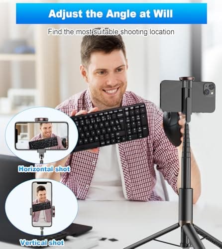 TONEOF 67" Magnetic Cell Phone Selfie Stick Tripod,Smartphone Stand All-in-1 with Integrated Wireless Remote,Portable,Lightweight,Extendable for iPhone/Android(Black) 6