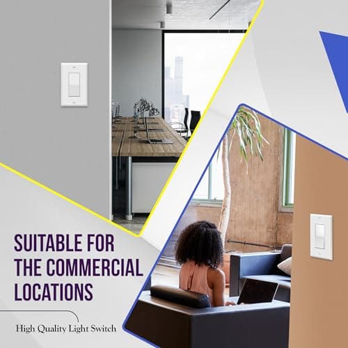 ENERLITES Decorator Paddle Light Switch with Wall Plates, Wall Decor Switch, Single Pole, 3 Wire, Grounding Screw, Residential Grade, 15A 120V/277V, UL Listed, White 6