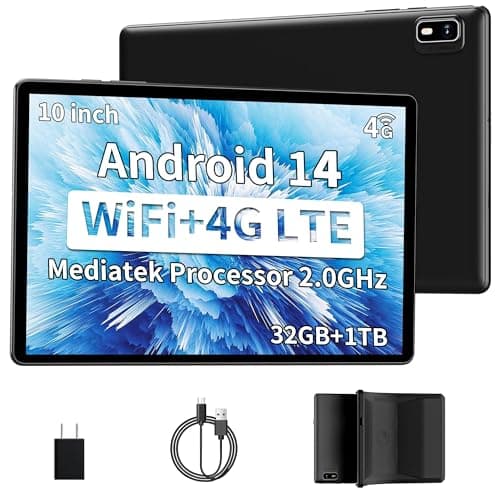 Topsand 2025 10 inch Tablet Phone,4G LTE Cellular Tablets,Android 14 Tablet with Sim Card Slot Unlocked,2.0GHz CPU,10GB+32GB,1TB Expandable,5MP+8MP Cameras,GPS (Case Included)