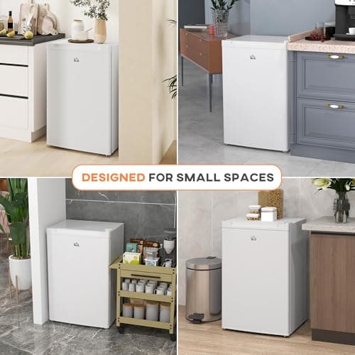 HOMCOM Mini Freezer Countertop, 3 Cu.Ft Compact Upright Freezer with 3 Shelves, Reversible Door for Home, Dorm, Apartment and Office, White 8