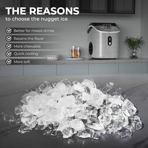 Nugget Ice Maker Countertop, 35.5Lbs/24Hrs Chewable Sonic Ice Machine with Self-Cleaning, Handle, Water Tank, Quiet Operation & Portable Pellet Ice Maker for Home, Office, Kitchen, Bar, Silver 5