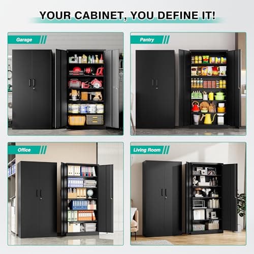 SISESOL Metal Storage Cabinet with 2 Doors and 6 Shelves,Black Metal Cabinet with Lock,71" Lockable Garage Storage Cabinets,Locking File Cabinet,Steel Tool Cabinets for Home,Office,Garage,Shop,School 6