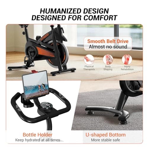 CURSOR FITNESS Exercise Bike, Quiet Belt Drive Stationary Bike for Home with 0-100 Resistance & App, 300 LB High Carbon Steel Training Bike, Indoor Cycling Bike with Tablet Holder and Heart Rate 7