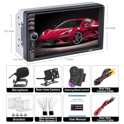 Double Din Car Stereo,7 Inch Car Radio with HD Touch Screen Bluetooth Car Stereo,Bluetooth Hands-Free Calling,Mirror Link,AUX/EQ/SWC 7