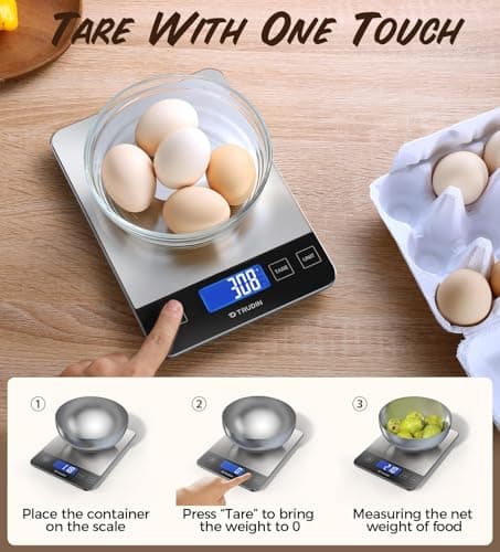 NASA-Grade 33lb Digital Kitchen Scale, Precisely Measures Grams and Ounces for Baking and Cooking,with Waterproof Tempered Glass & Stainless Steel Platform - Food Scale 5