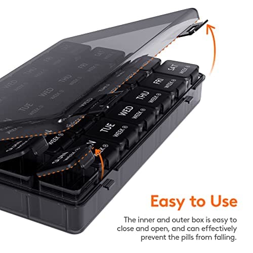 Lifewit Monthly Pill Organizer, 28 Day Pill Box, 4 Weeks One Month Vitamin Cases, Large Compartments Medicine Organizer for Fish Oils, Supplements, 28 Grids, Black 5