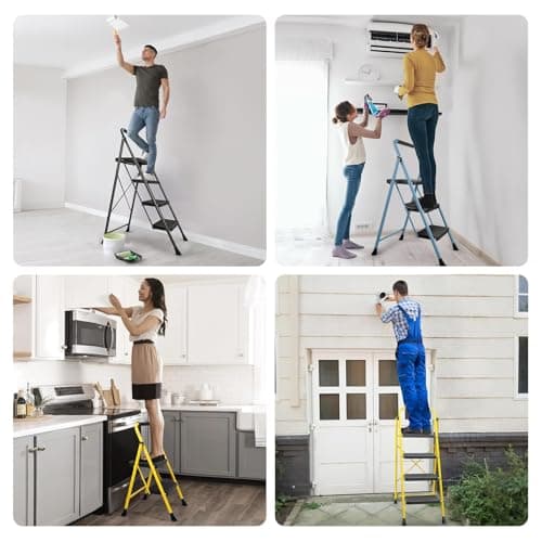 TICONN 4 Step Ladder, Heavy Duty Foldable Step Stool, Portable Steel Folding Stool for Household Garage Storage (Black) 9