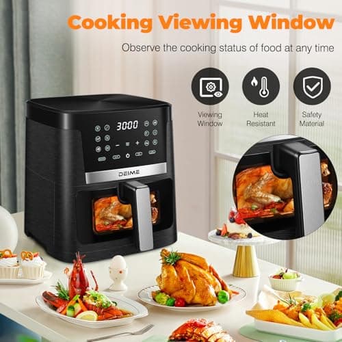DEIME Air Fryer 7.5 QT 1700W Oilless Oven Healthy Cooker Air Fryers Large Capacity with 12 Presets, Visible Cooking Window, LCD Touch Screen, Customerizable Cooking, Non-Stick Basket Recipe (Black) 8