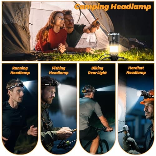 FixLiburt 220000 Lux Bright Camping Headlamp Function 17 Modes Motion Sensor Adjustable Focus, More Than 95H Standby IP65 Waterproof, 125°Angle Head Lamp for Fishing Hiking Bike Hardhat 7
