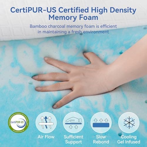 Extra Firm Mattress Topper Full, 3 Inch Memory Foam Mattress Topper Cooling Gel Bamboo Charcoal Bed Topper for Pain Relief, High Density Firm Mattress Pad with Removable Cover, CertiPUR-US Certified 5