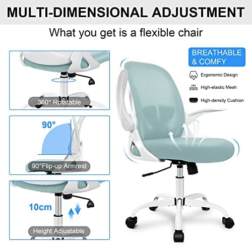 Primy Office Chair Ergonomic Desk Chair with Adjustable Lumbar Support and Height, Swivel Breathable Desk Mesh Computer Chair with Flip up Armrests for Conference Room（Light Blue） 6