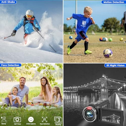 Camcorder FHD 1080P Video Camera for YouTube with 30FPS 36MP 3.0 Inch 270 Degree Rotation LCD, 16X Digital Zoom Vlogging Camera for Beginners with 2 Batteries Microphone, Remote, Stabilizer, Lens Hood 5