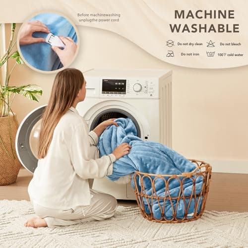 Homemate Electric Heated Blanket Twin - 62"x84" Heating Bed Blankets Throw with 10 Heating Levels 8 Hours Auto Off Fast Heating Over-Heated Protection Ultra Soft Warm Flannel ETL Certified Blue 7