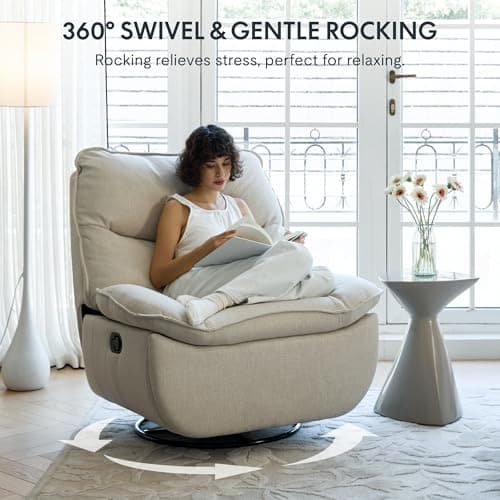 FLEXISPOT XRC7 Swivel Rocker Recliner Chair, 360° Swivel Oversized Armless Recliner with Oeko-TEX Certified Three-Proof Fabric, Award-Winning Design, Gaming Chair for Living Room Gaming Room, White 5