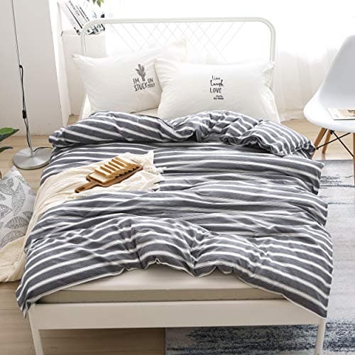 F.Y.Dreams 100% Washed Cotton Duvet Cover for Weighted Blanket 60x80 inches with 16 Ties, Zipper on Long Side/Stripe Grey/Just Duvet Cover
