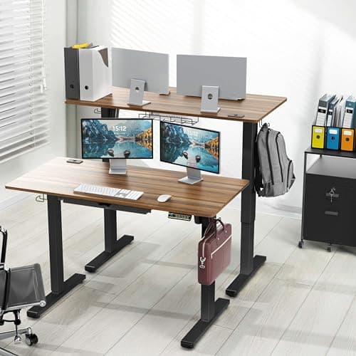 SHW 48-Inch Electric Height Adjustable Standing Desk with Drawer, Memory Preset and Cable Management Tray, Walnut 2