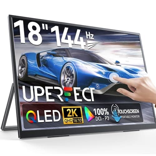 UPERFECT 18" QLED Touchscreen Portable Monitor, 2K 2560×1600 QHD 144Hz, 500 Nits, 100% DCI-P3, FreeSync HDR, Slim Frameless Laptop Display w/VESA & 180° Adjustable Stand, Second Screen for PC Phone