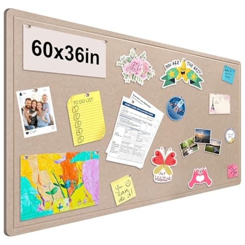 Foldable Large Bulletin Board, 60x36 Inches Cork Board Alternative, Large Felt Board Decorative Pin Board for Wall, Foldable Photo Board Self-Adhesive Vision Board with 36 Pushpins Khaki