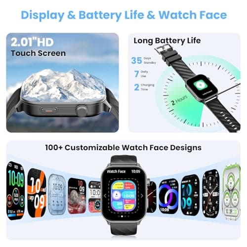 Smart Watch for Men Women Built-in GPS Fitness Tracker, 2.01" HD Touchscreen(Answer/Make Calls), 110+ Sport Modes with Heart Rate/Sleep Monitor/Compass, 1 ATM Waterproof, for Android iOS, Black 6