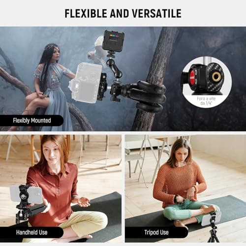 NEEWER Tripod for iPhone with Remote, Mini Flexible Phone Tripod Stand Vlog Selfie Stick with Phone Holder & Action Camera Adapter Compatible with iPhone GoPro Insta360 Samsung Digital Camera, TP35 8