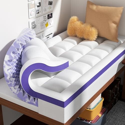 ChiXpace Dual Layer 4 Inch Memory Foam Mattress Topper Twin XL - 2 Inch Gel Memory Foam and 2 Inch Pillow Top Mattress Pad, 7-Zone Egg Crate Twin XL Size Mattress Topper(White)