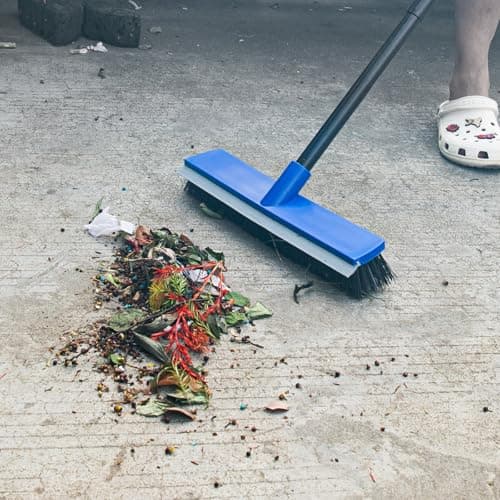 16 Inch Push Broom Outdoor 2 in 1 with Rubber Squeegee and Stiff Bristle Deck Brush 58" Long Handle for Deck Patio Garage Warehouse Driveway Concrete Floor Cleaning Scrubbing(Blue) 5