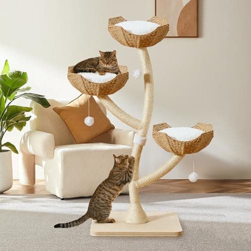 Modern Cat Tree 53" Tall, Scratching Tower for Multiple Small Large Cats with Scratching Post, Multi-Level Luxury Cat Condo 7