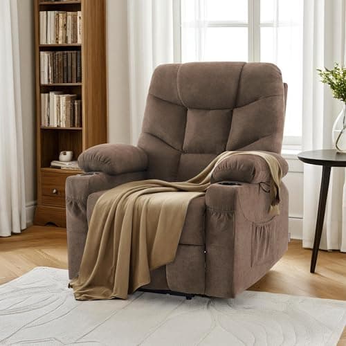 MCombo Power Lift Recliner Chair with Extended Footrest for Elderly People, Fabric 7287/7087 (Brown, Medium) 7