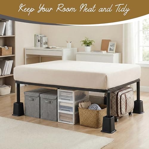 Kings Brand Furniture 6-inch Bed Risers - Set of 4 Black Heavy Duty Stackable Furniture Risers for Under Bed Storage, Desk, Sofa, Couch 9