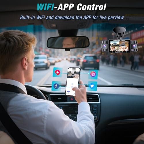 4 Channel 2.5K Dash Cam Front Rear Left Right, 170° Wide Angle Car Dash Camera with 5GHz WiFi & App Control, G-Sensor, Super Night Vision, 24H Parking Monitor, Loop Recording, 64GB SD Card Included 8