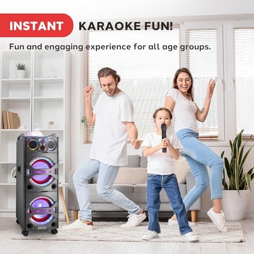 Pyle Portable Bluetooth PA Speaker System - 2000W Active powered Outdoor Bluetooth Speaker Portable PA System w/ Microphone In, Party Lights, USB SD Card Reader, AUX/RCA/FM Radio, Wheels - PSUFM1043BT 5