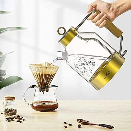 ASCOT Electric Kettle, Glass Electric Tea Kettle Gifts for Men/Women/Family 1.5L 1500W Borosilicate Glass Tea Heater, with Auto Shut-Off and Boil-Dry Protection (Gold) 5