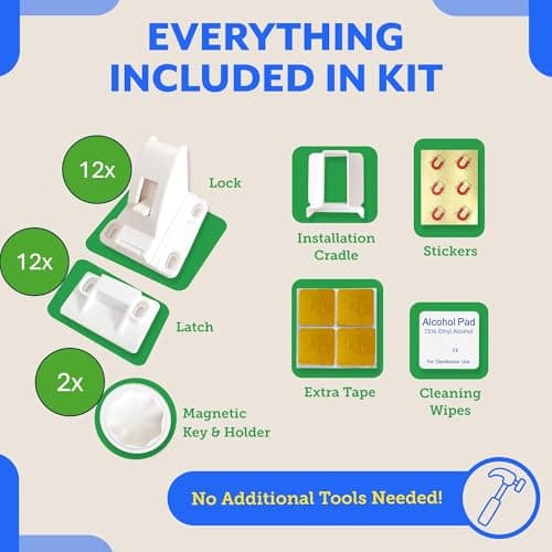 Magnetic Cabinet Locks for Babies (12 Pack Locks with 2 Keys), Eco Baby Baby Proofing Cabinet Locks, Child Locks for Cabinets Drawers Doors, Easy Installation No Tools Required 6