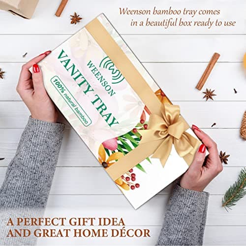 Bathroom Vanity Tray for Countertop - Bamboo Organizer Tray for Dresser Tops, Toilet, Perfume Small Decorative Wood Tray for Home Decoration 11.4” L x 6.1” W x 0.7” H (Black) 5