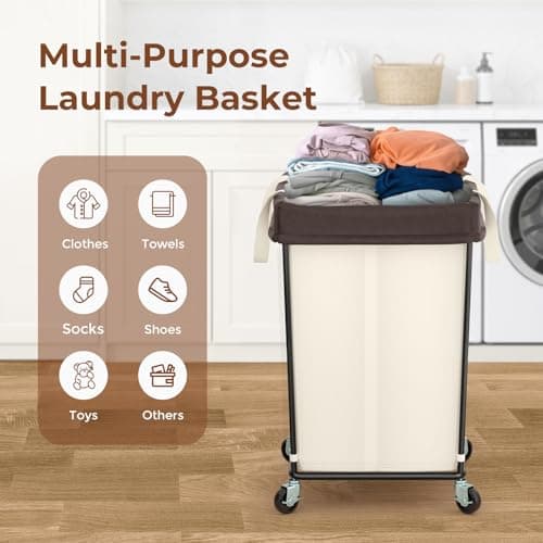 Mefirt 160L Laundry Basket with Wheels, 2 Section Large Rolling Laundry Hamper Bag with Wheels, Clothes Hamper Cart for Laundry, Bedroom, Bathroom and Dorm 6