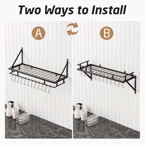 KES 30-Inch Kitchen Pan Pot Rack Wall Mounted Hanging Storage Organizer Wall Shelf with Hooks Matte Black, KUR215S75A-BK 7