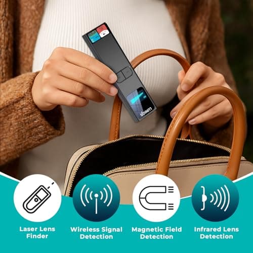 LUNİQS Hidden Camera Detectors -2026- Hidden Bug and Camera Detector & Spy Camera Finder, GPS Tracker Detector, RF Detector & Bug Detector (Laser + LCD Screen) for Travel, Home & Office Security 7