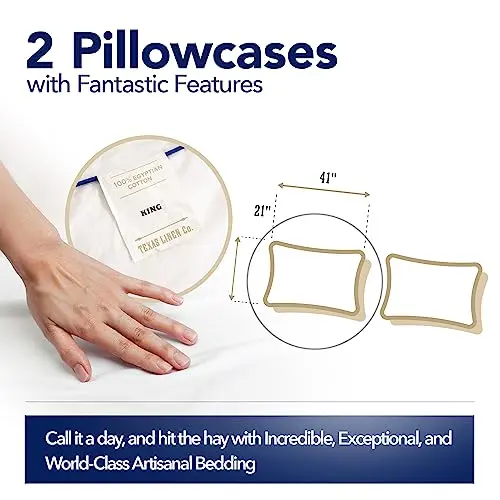 TEXAS LINEN CO. Luxury Egyptian Cotton King White Pillow Cases Set of 2-1000 Thread Count Pillowcases for Sleeping, Silky Soft, Cooling Pillow Cover, Extra Long Staple Hotel Quality Pillow Cases 5