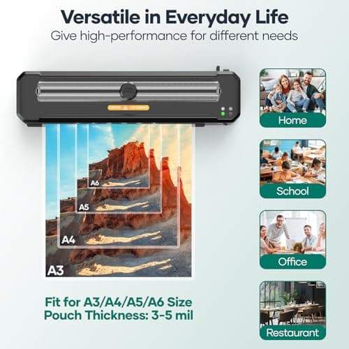 Laminator Machine 13-Inch,A3 Laminator Thermal with10 Laminating Sheets,Cold with Paper Trimmer, Home laminator High-Speed Jam-Free, Low-Noise Laminating Machine(Black) 6
